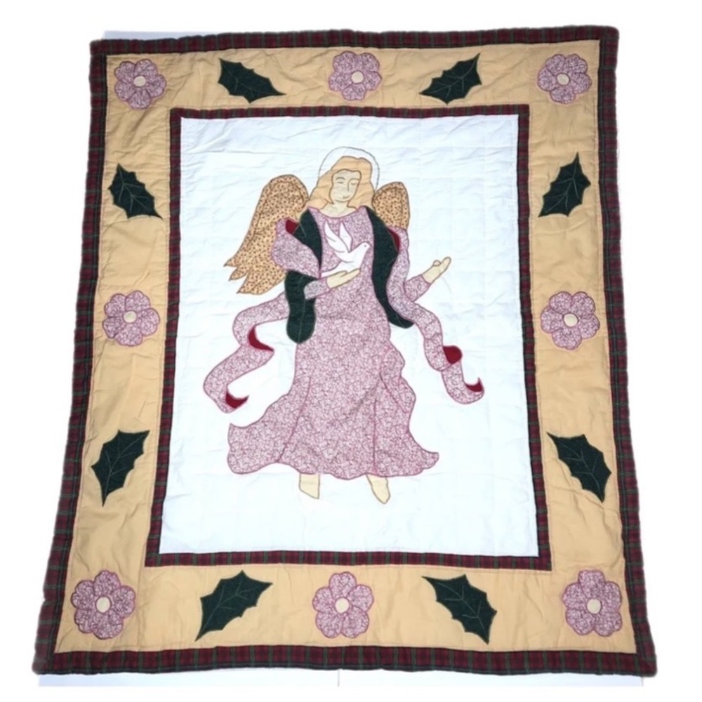 Vintage Angel Holding Dove Quilt